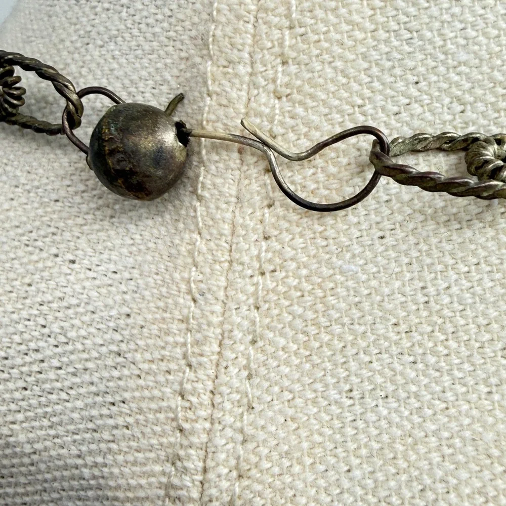 Vintage Mexican Wedding Necklace Folk Art Sombrero Huarache Charms Silver Tone